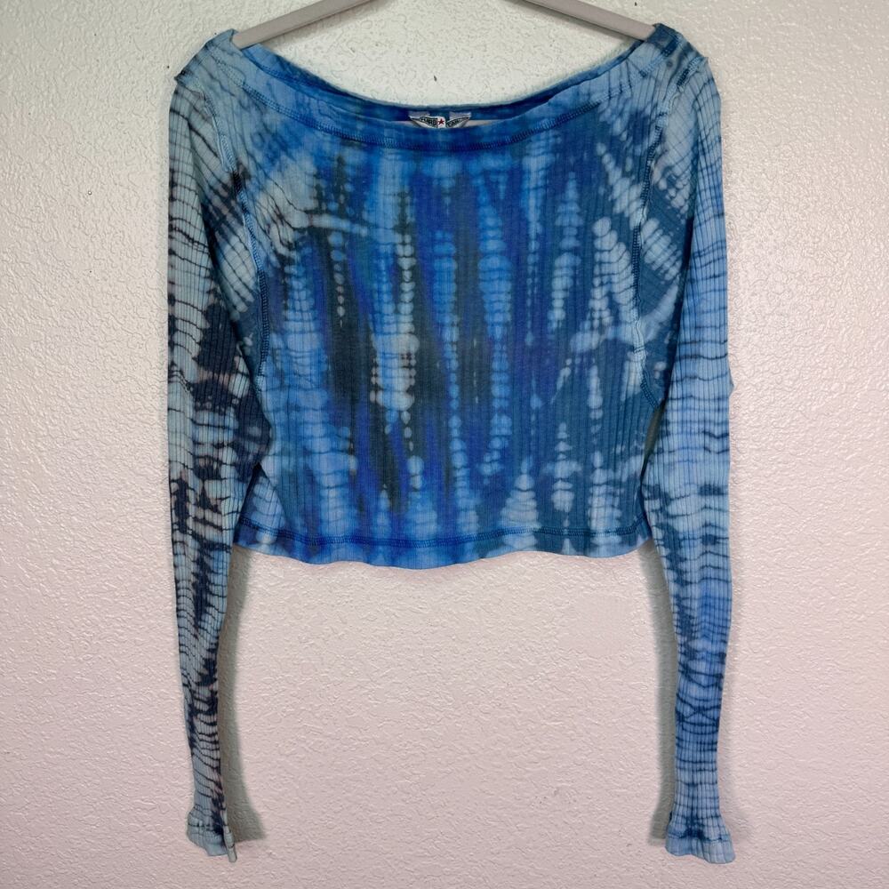 Hard Tail Forever Y2K Top Womens Medium Tie Dye Boho Long Sleeve Yoga Blue USA